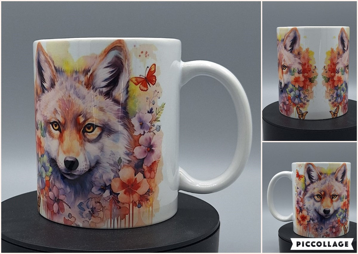 Fuchs Waldtasse mit Blumen und Schmetterlingen 330ml