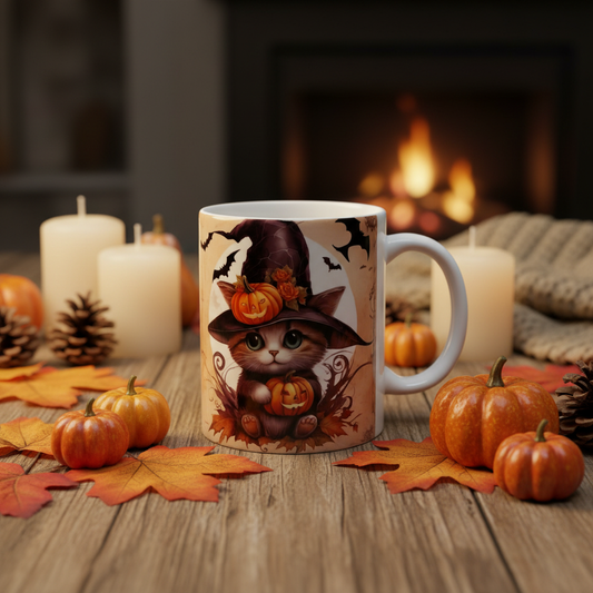 Halloween Katze Tasse Herbst Hintergrund