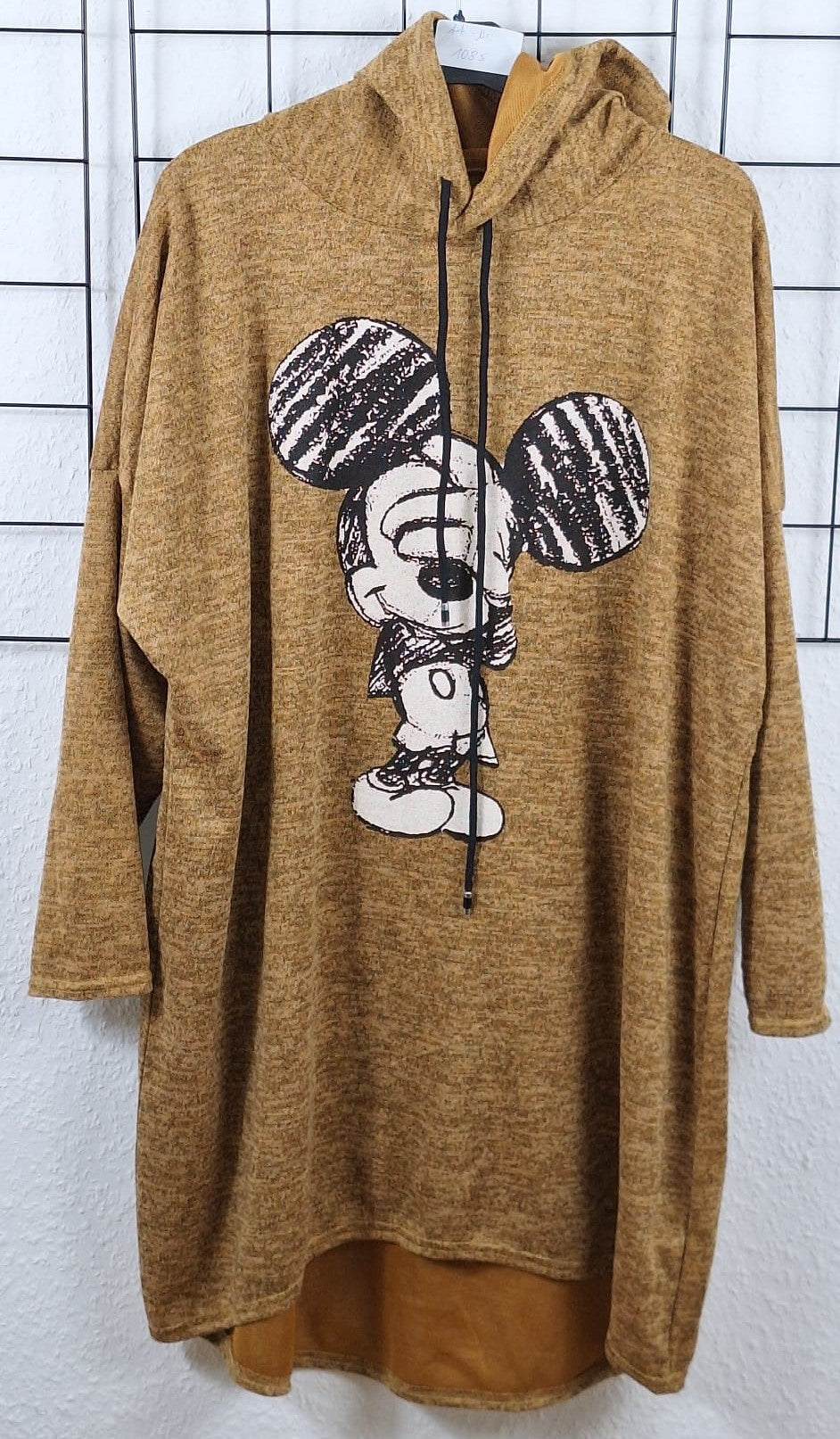 Oversize Damen Hoodie in Senf mit Frontmotiv