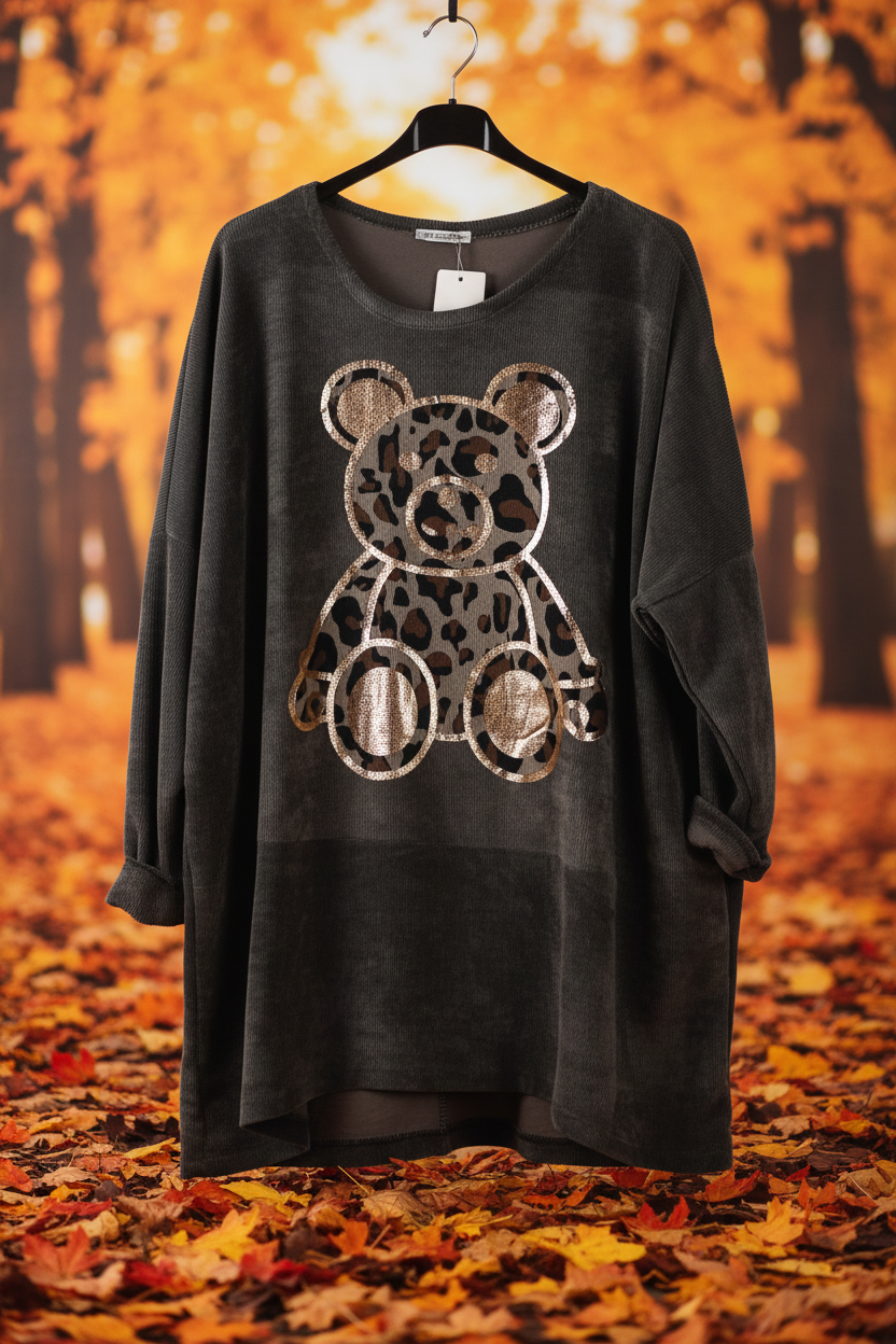 Kord Pullover Teddy Dunkelgrau – Herbst