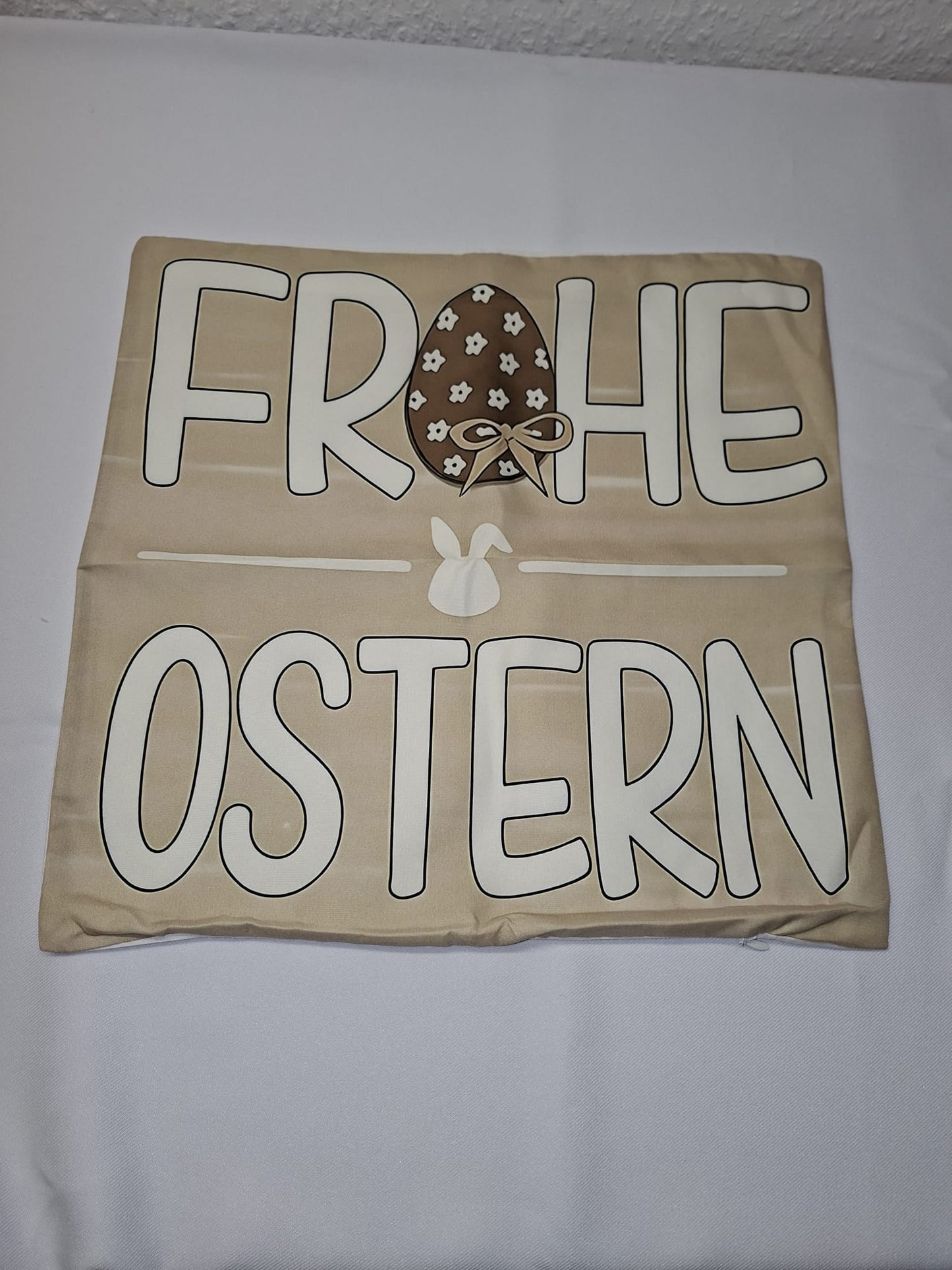 Kissenbezug Frohe Ostern Schriftzug beige braun 35x35 cm