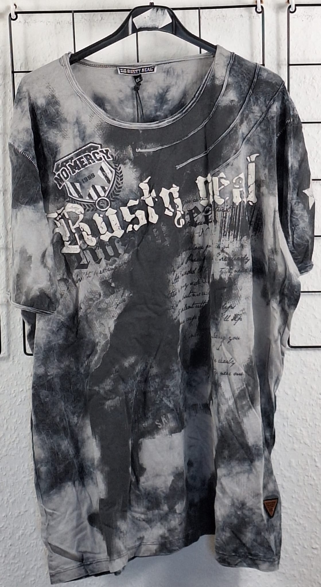 Rusty Neal Herren T-Shirt 2XL grau Batik Vintage Look vorne