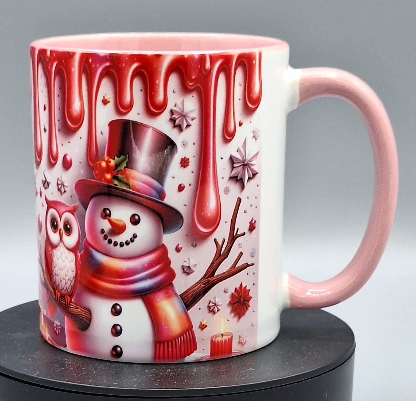 Kaffeetasse Schneemann Design rosa