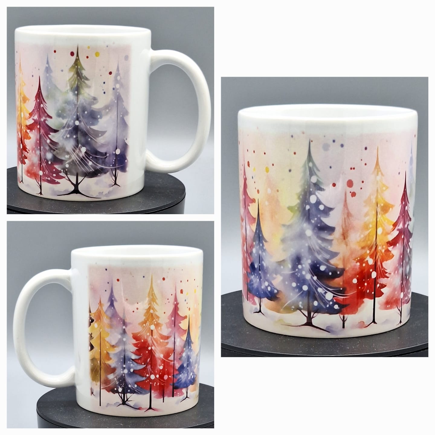 Weiße Keramiktasse mit Schneefall Motiv