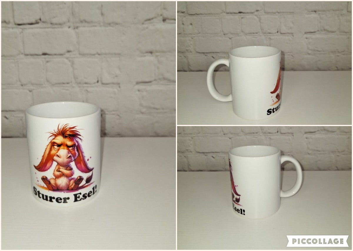 Lustige Tasse mit sturem Eselmotiv