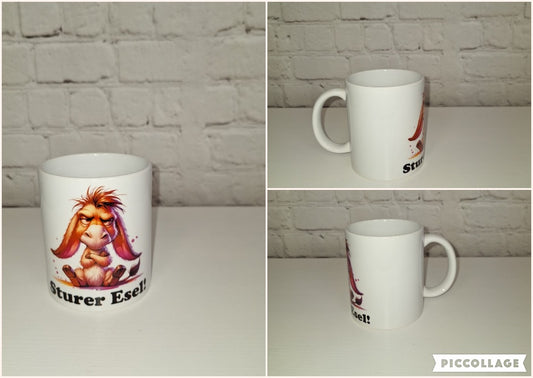 Lustige Tasse mit sturem Eselmotiv